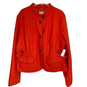 Old Navy VINTAGE short wool coat women’s XXL faux leather accent buttons orange